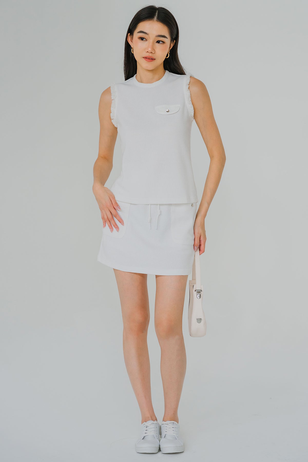 Monologue Frilled Sleeve Top (White)