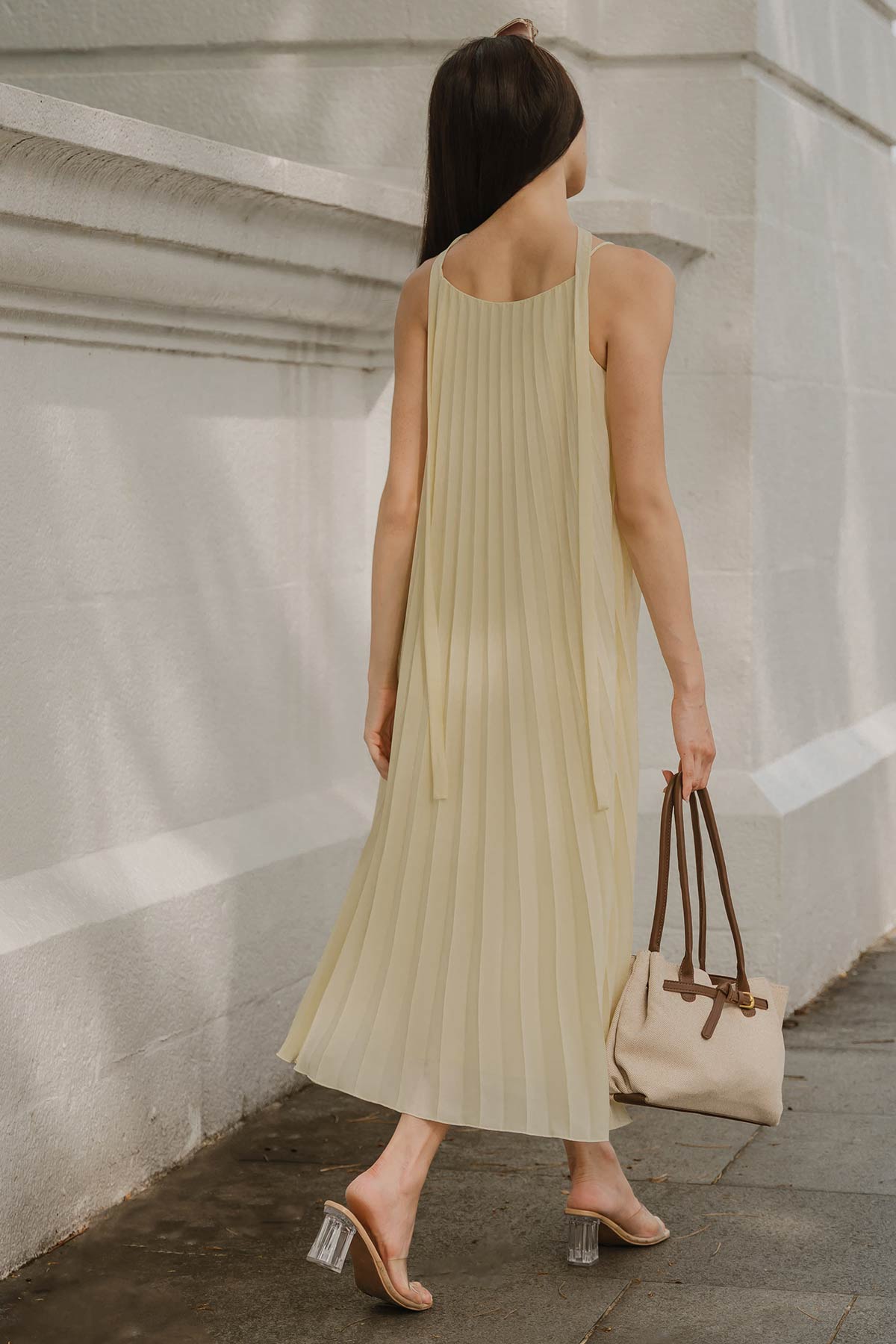 Camille Reversible Pleat Dress (Pale Yellow)