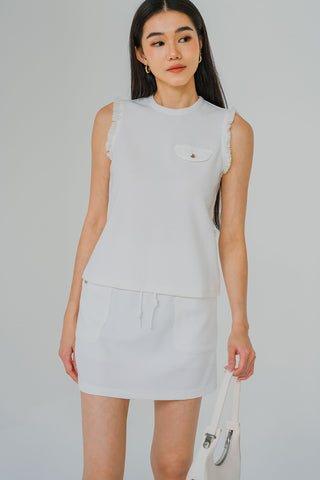 Monologue Frilled Sleeve Top (White)