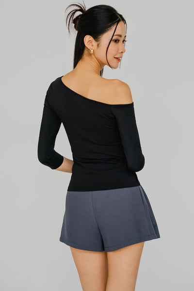 Ciara One Shoulder Mesh Top (Black)