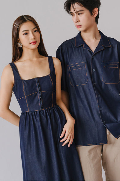 Memory Lane Padded Dress (Dark Denim)