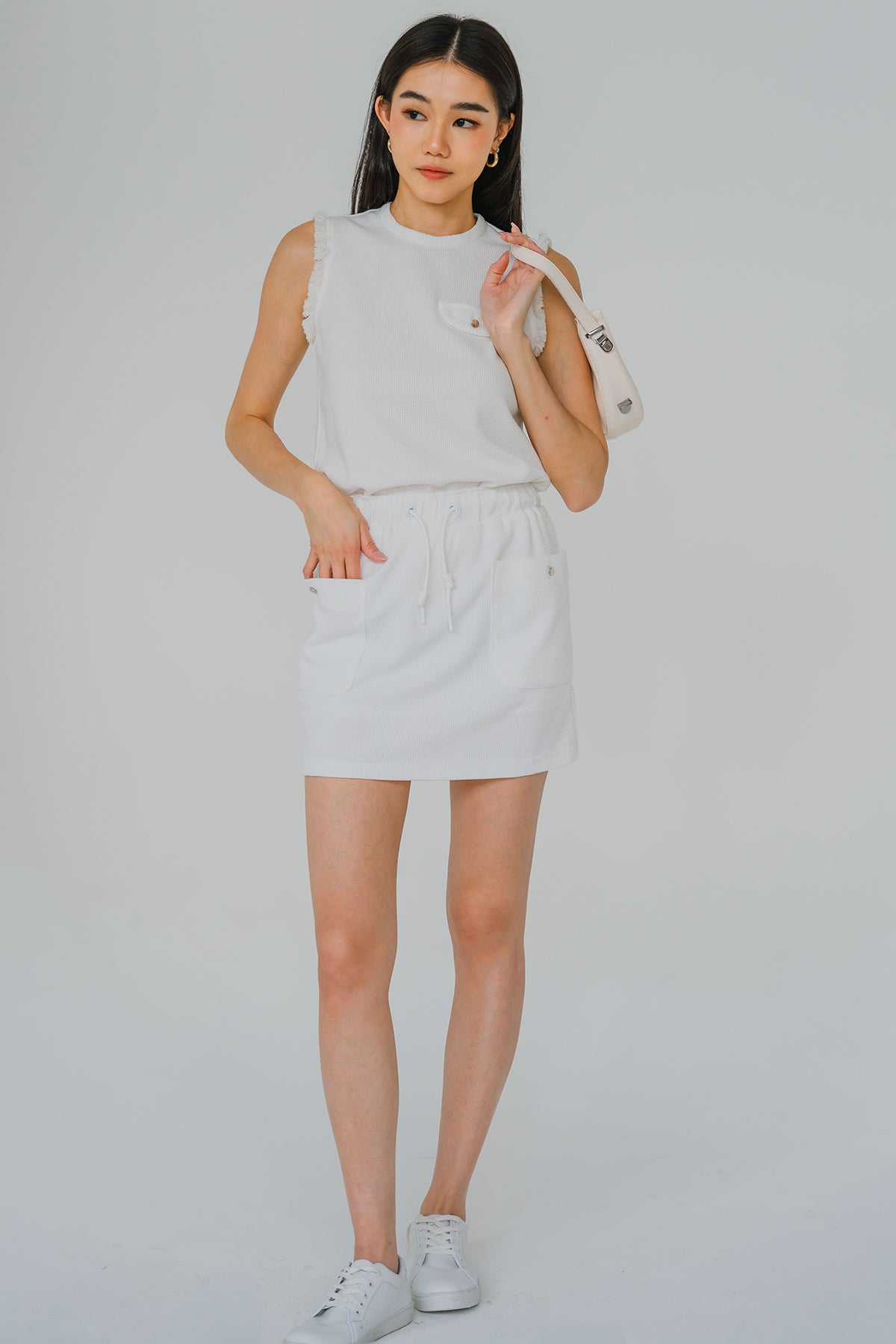 Monologue Frilled Sleeve Top (White)