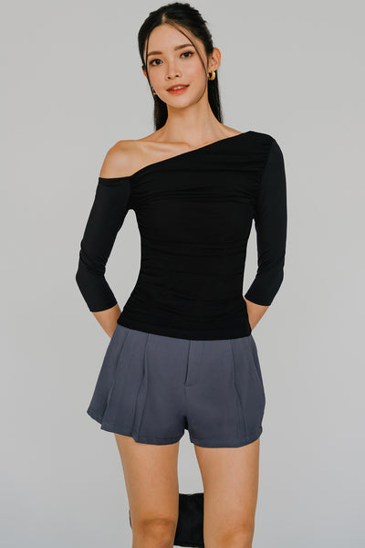 Ciara One Shoulder Mesh Top (Black)