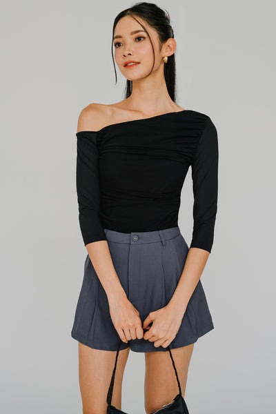 Ciara One Shoulder Mesh Top (Black)