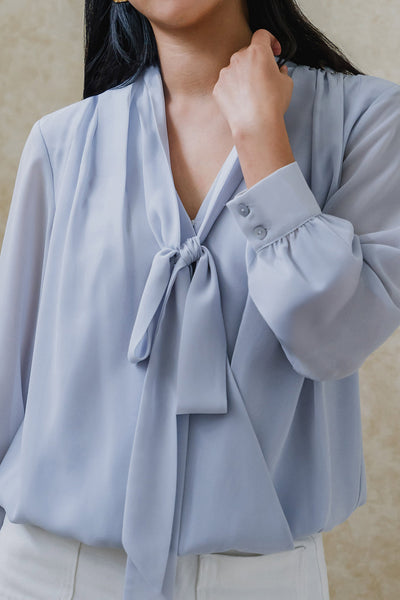 Drea Pussybow Top (Dusty Blue)