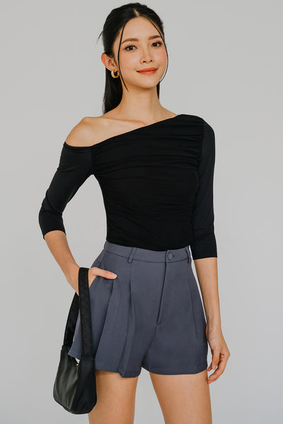 Ciara One Shoulder Mesh Top (Black)