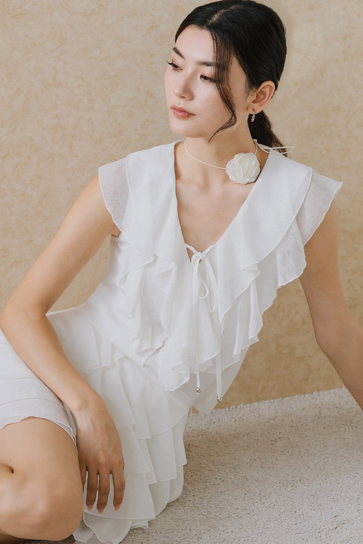 Backorder* Lucien Ruffle Bead Top (White)