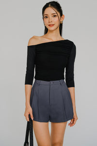 Ciara One Shoulder Mesh Top (Black)