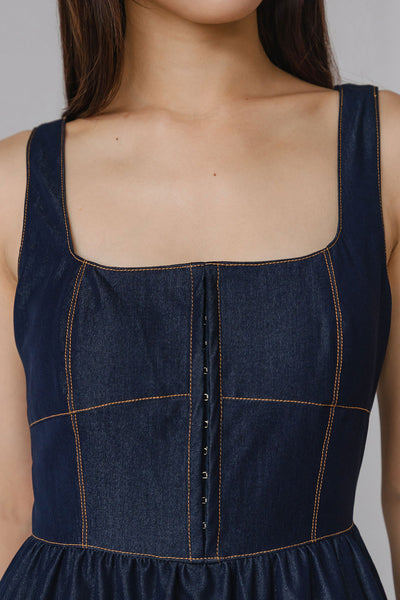 Memory Lane Padded Dress (Dark Denim)