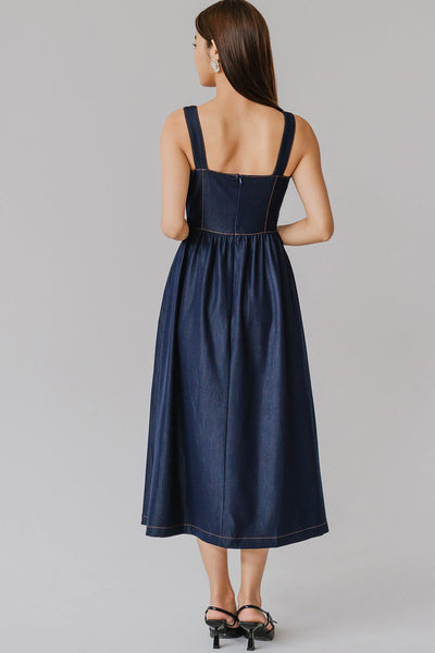 Memory Lane Padded Dress (Dark Denim)