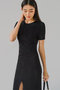 All-day Ruched Midi Dress (Black)