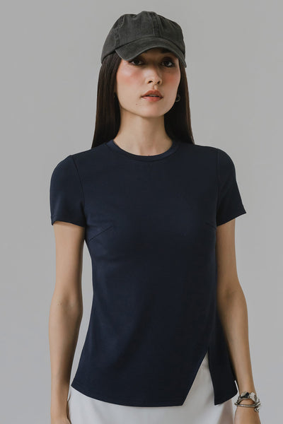 Iris Padded Cotton Tee (Navy)