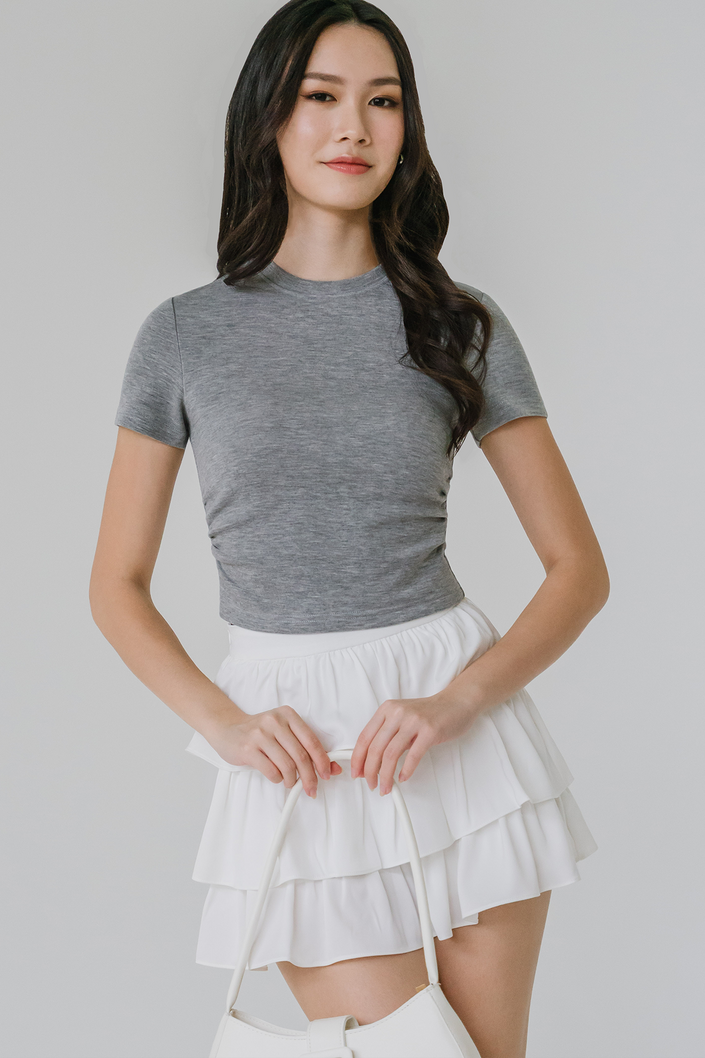 Calla Padded Ruched Tee (Grey)