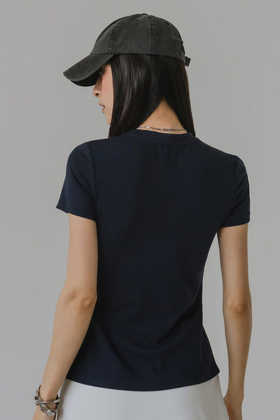 Iris Padded Cotton Tee (Navy)