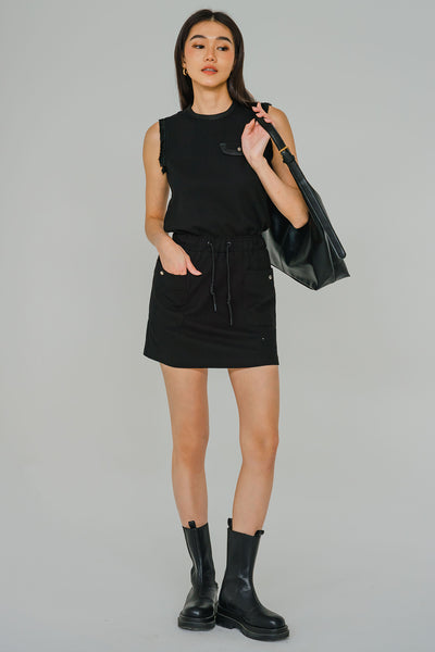 Monologue Frilled Sleeve Top (Black)