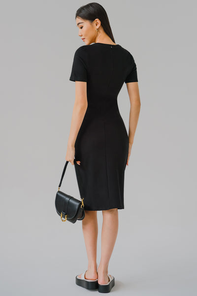 All-day Ruched Midi Dress (Black)