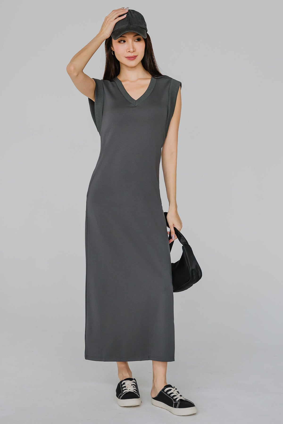 Alfresco Cotton Vneck Dress (Grey)