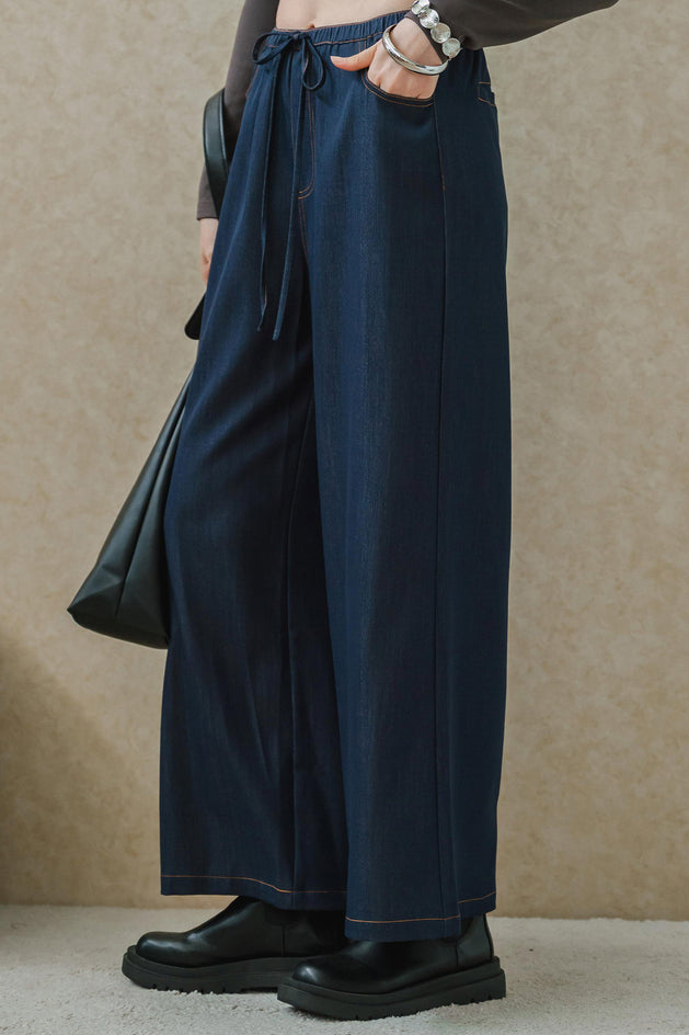 Linear Topstitch Pants (Blue)