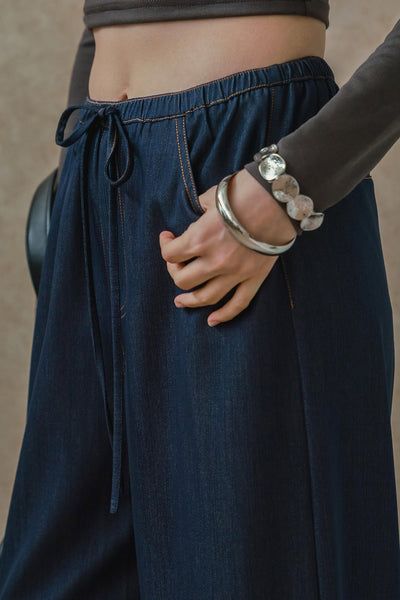 Linear Topstitch Pants (Blue)