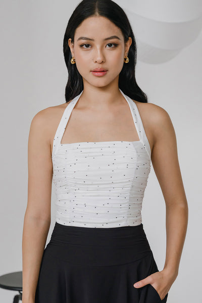 As It Goes Padded Halter Top (Polka)