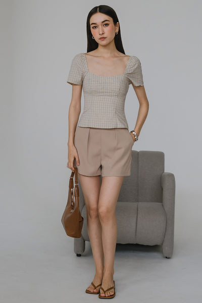 Lexi Padded Plaid Top (Sand)