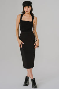 Tailored Column Pencil Skirt (Black)