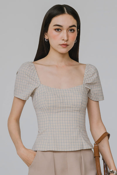 Lexi Padded Plaid Top (Sand)