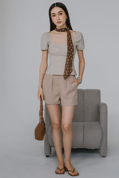Lexi Padded Plaid Top (Sand)