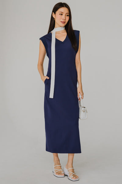 Alfresco Cotton Vneck Dress (Navy)