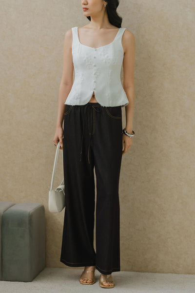 Linear Topstitch Pants (Black)