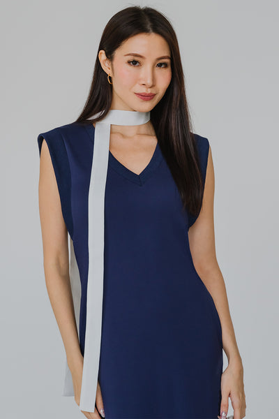 Alfresco Cotton Vneck Dress (Navy)