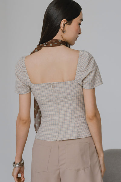 Lexi Padded Plaid Top (Sand)