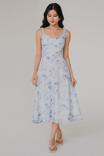 The Garden Hour Padded Dress (Blue Floral)