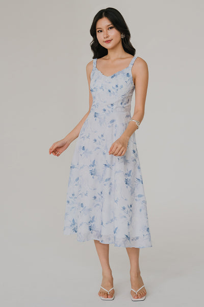 The Garden Hour Padded Dress (Blue Floral)