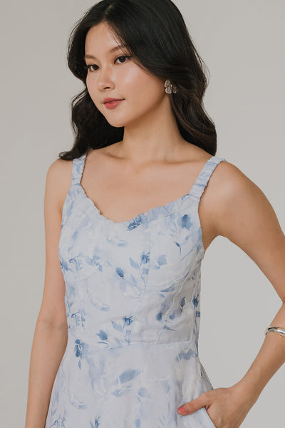 The Garden Hour Padded Dress (Blue Floral)
