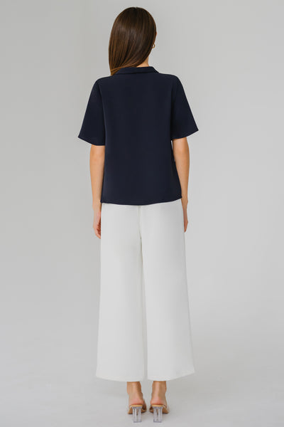 Hepburn’s Tie Front Blouse (Navy)