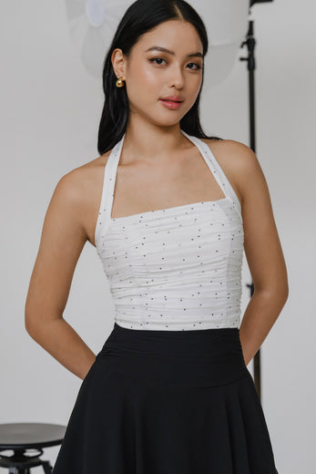 As It Goes Padded Halter Top (Polka)