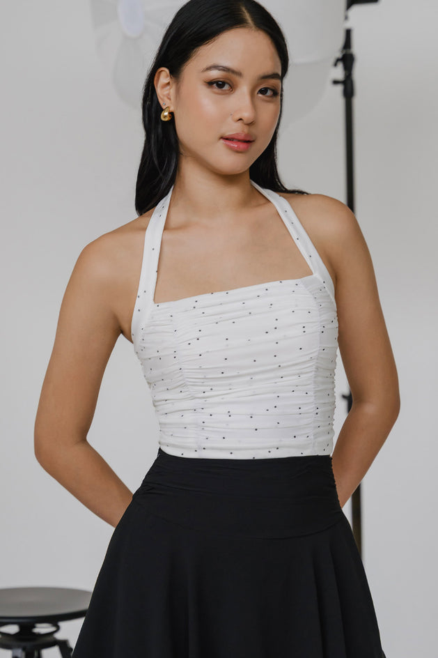 As It Goes Padded Halter Top (Polka)