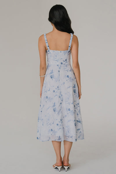 The Garden Hour Padded Dress (Blue Floral)