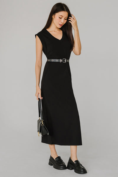 Alfresco Cotton Vneck Dress (Black)