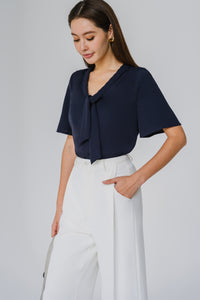 Hepburn’s Tie Front Blouse (Navy)