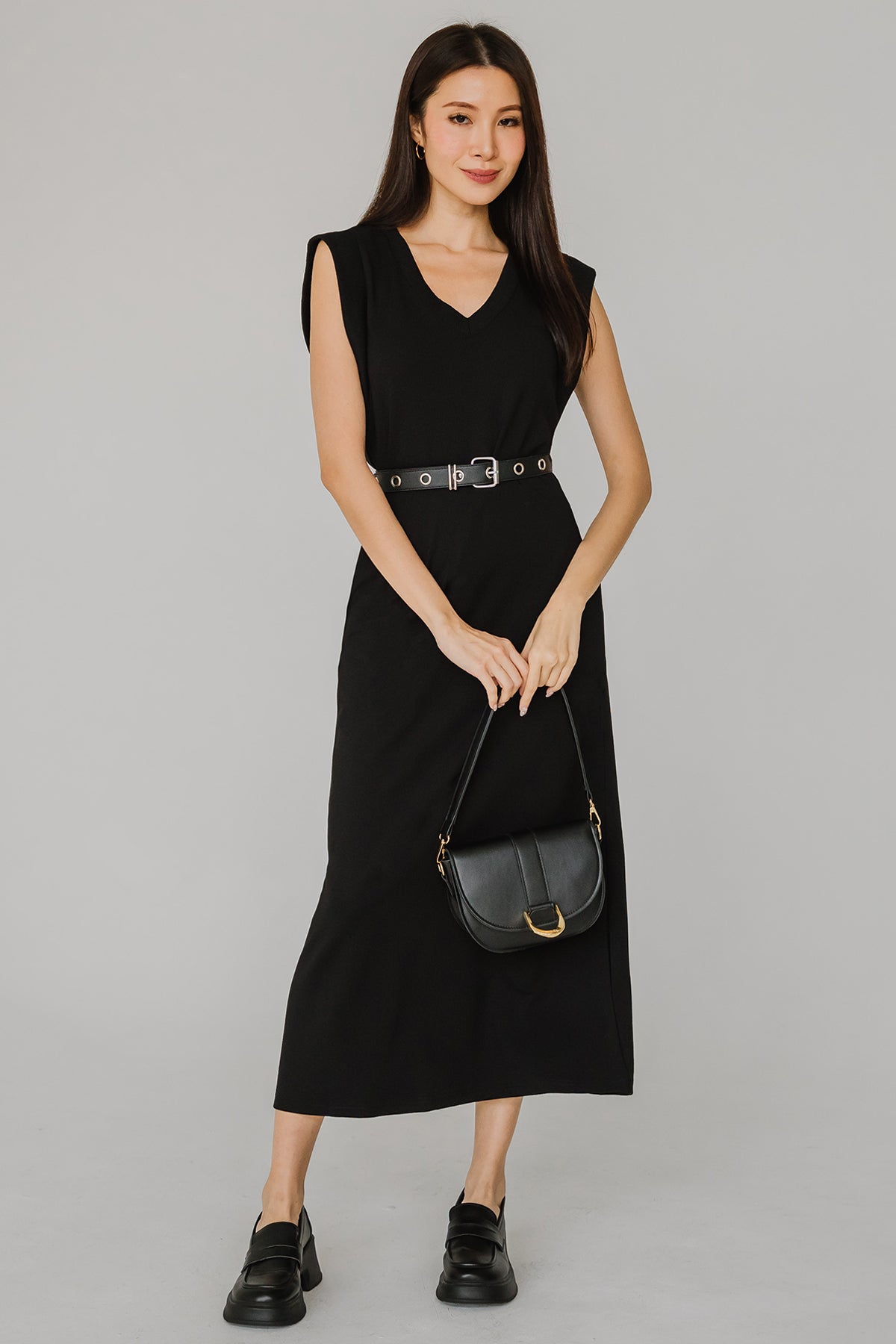 Alfresco Cotton Vneck Dress (Black)