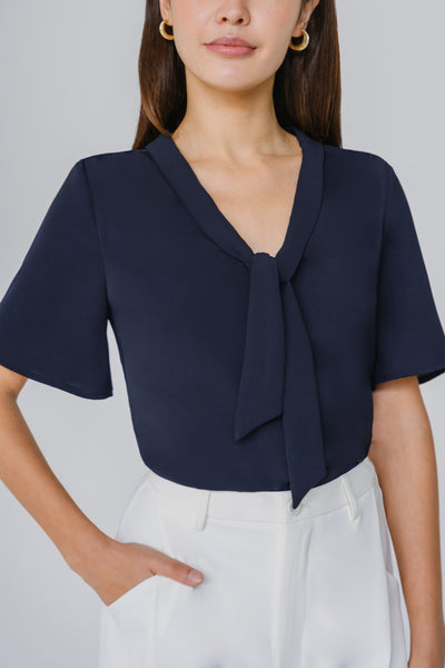 Hepburn’s Tie Front Blouse (Navy)