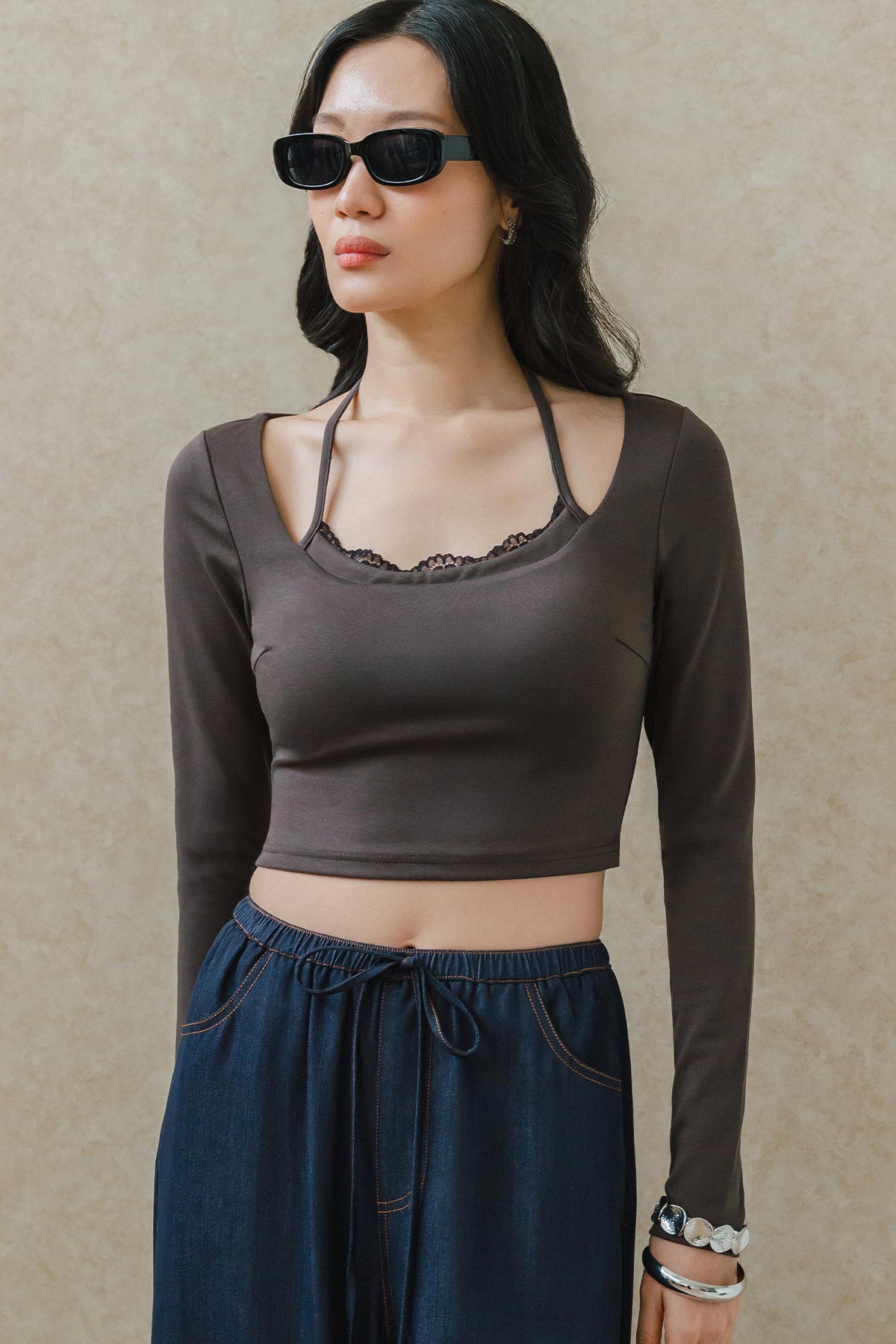 Clara Padded Lace Trim Top (Grey)