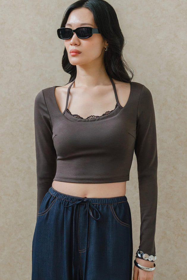 Clara Padded Lace Trim Top (Grey)