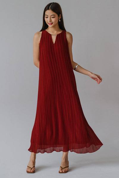 Althea Embellish Pleat Dress (Brick)