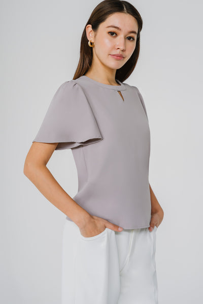 Essential Keyhole Blouse (Light Taupe)