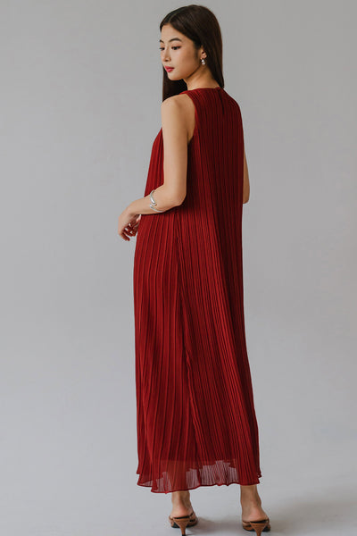 Althea Embellish Pleat Dress (Brick)