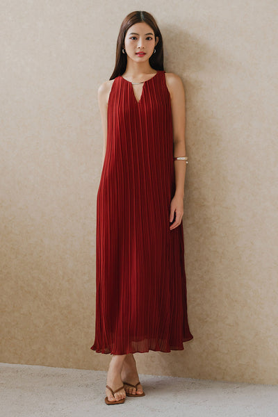 Althea Embellish Pleat Dress (Brick)