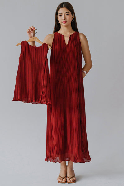 Mini Althea Pleat Dress (Brick)